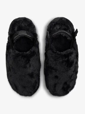 Nike Calm Mule Fuzzy Faux Fur Black Sandal Slide Womens Size 7 FZ3119-001